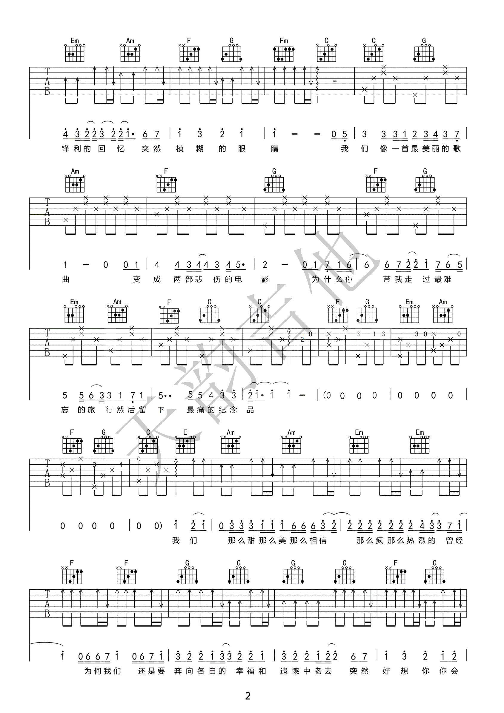 五月天《突然好想你》吉他谱_C调指法原版弹唱谱-图2