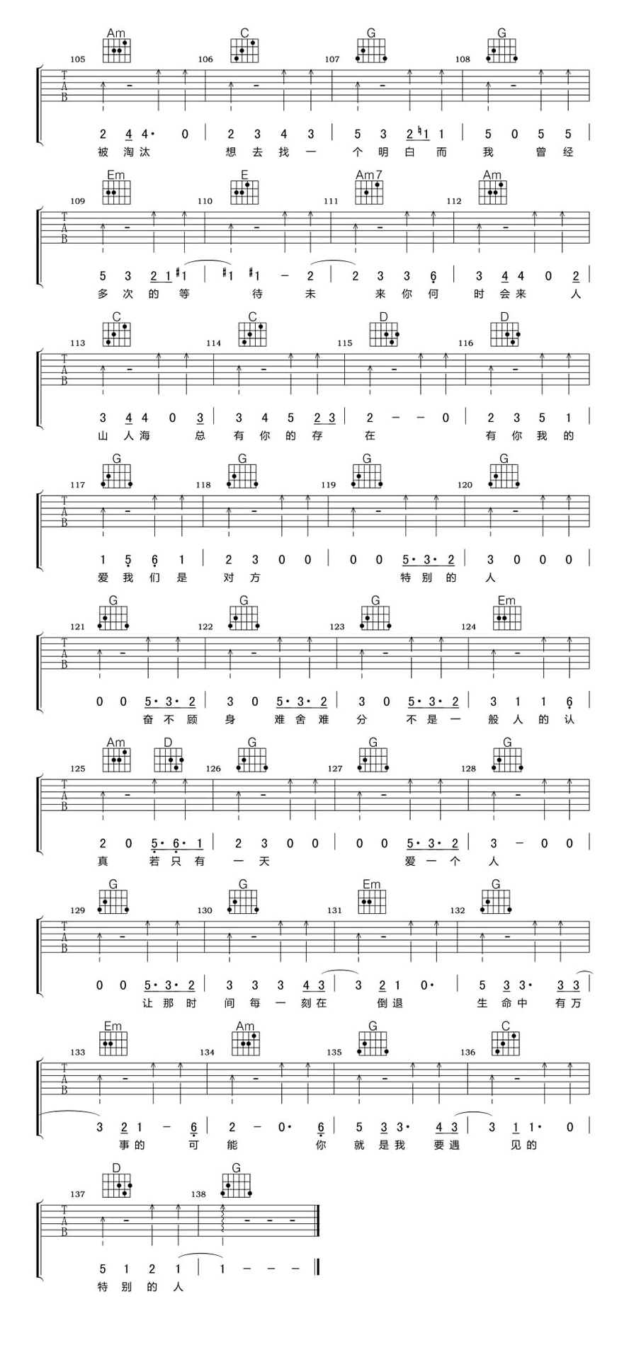 方大同《特别的人》吉他谱_G调指法原版弹唱谱-图4