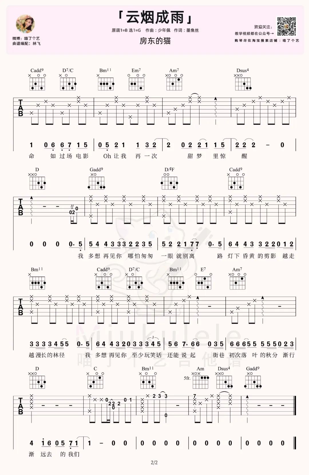 房东的猫《云烟成雨》吉他谱_G调原版弹唱谱-图2