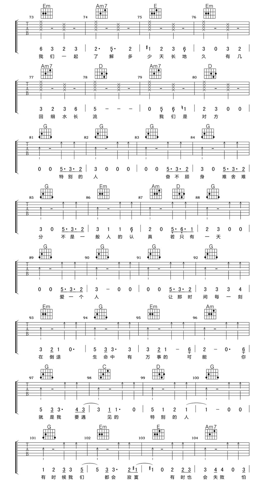 方大同《特别的人》吉他谱_G调指法原版弹唱谱-图3