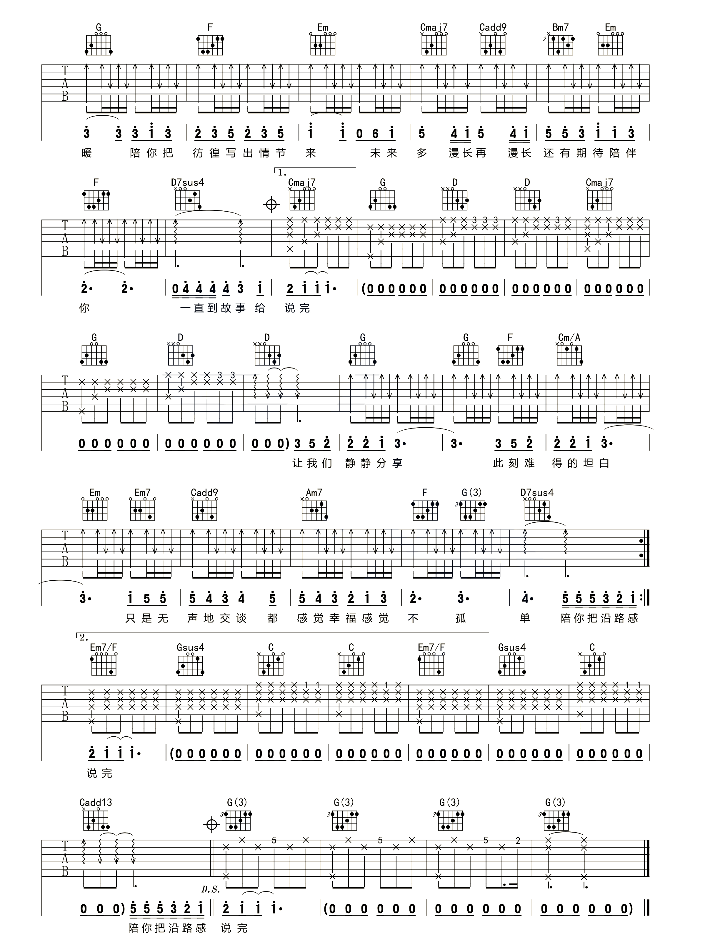 陈奕迅《陪你度过漫长岁月》吉他谱_G调原版-图2