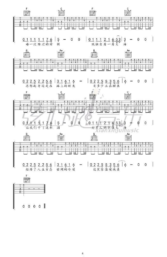许巍《曾经的你》吉他谱_C调指法原版弹唱谱-图4