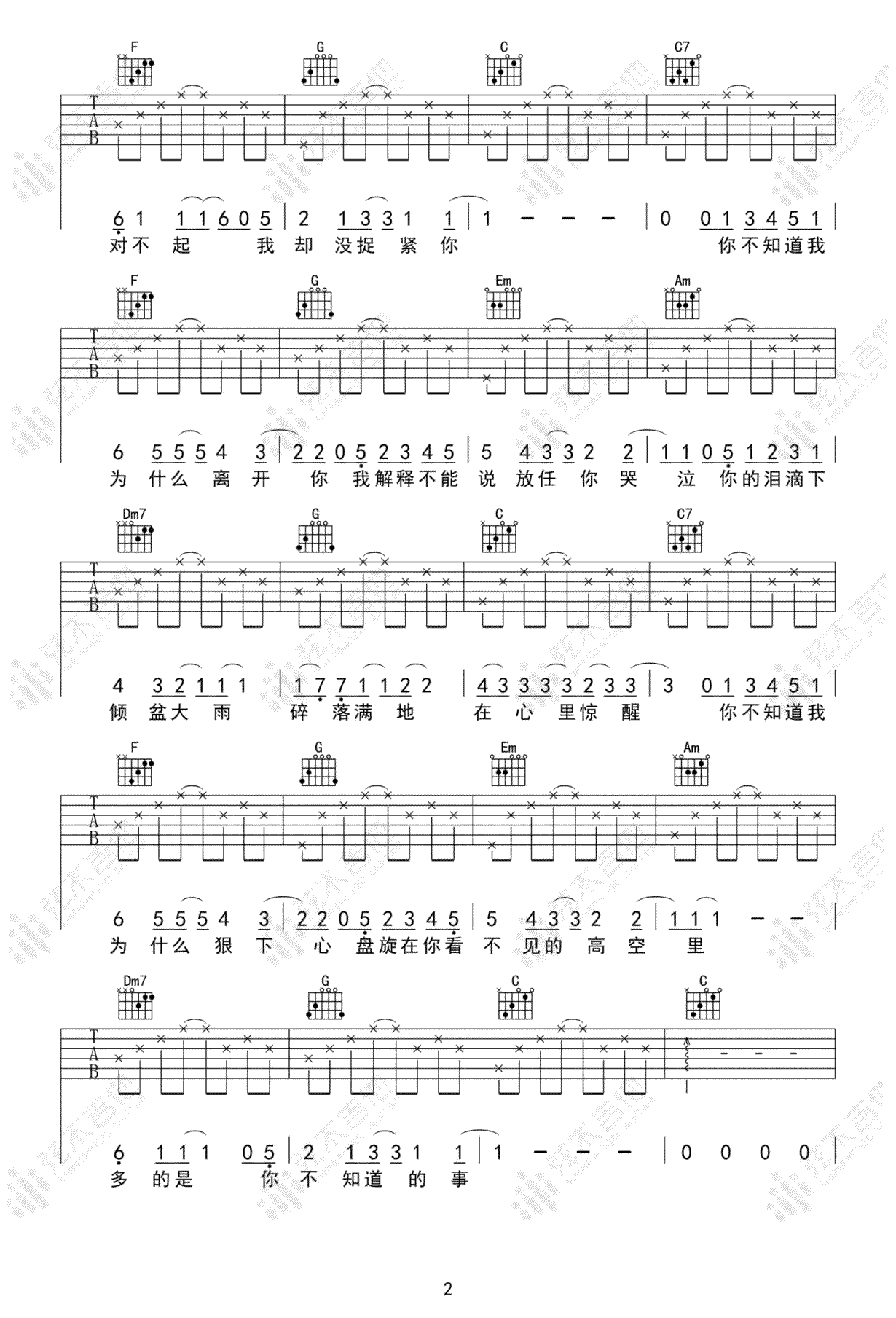 王力宏《你不知道的事》吉他谱_C调简单版弹唱谱-图2
