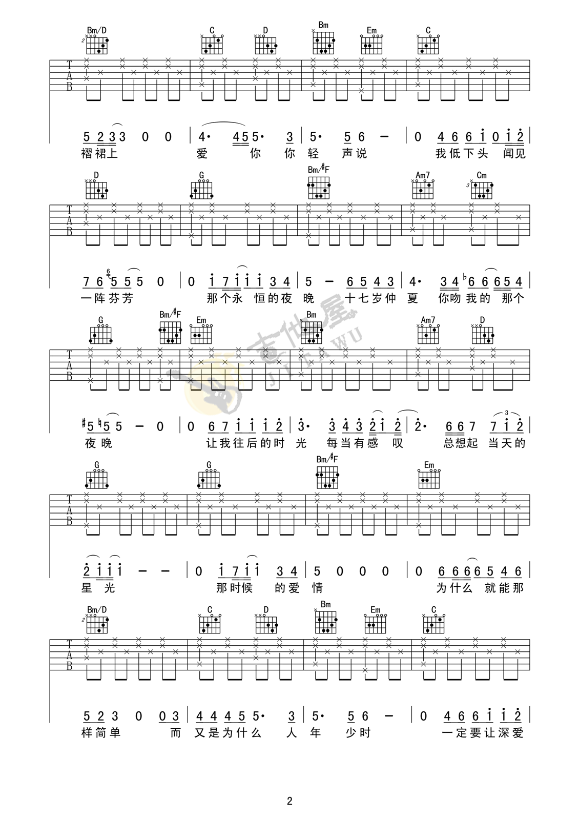刘若英《后来》吉他谱_G调指法男生版弹唱谱-图2