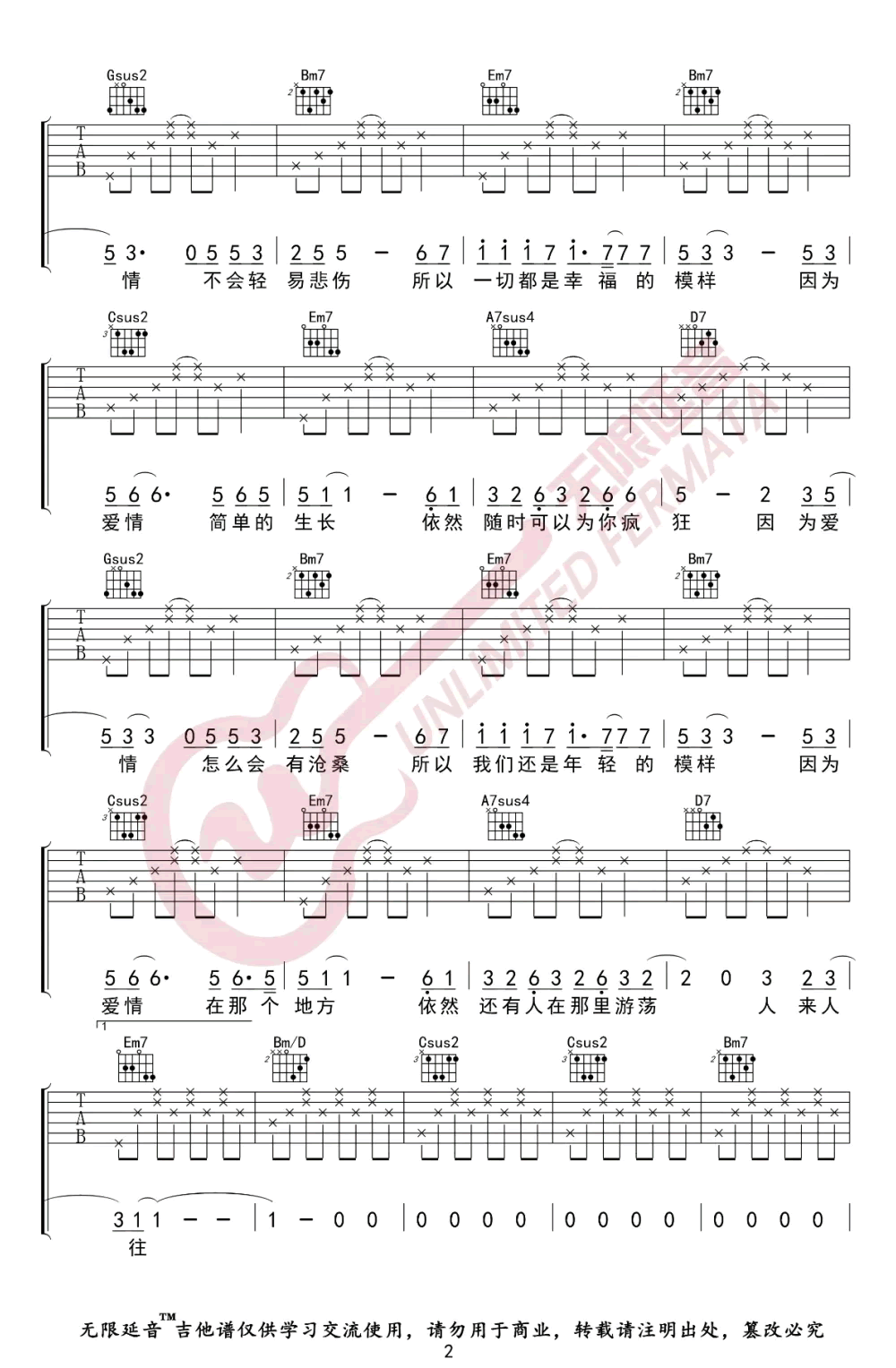 陈奕迅/王菲《因为爱情》吉他谱_G调指法弹唱谱-图2