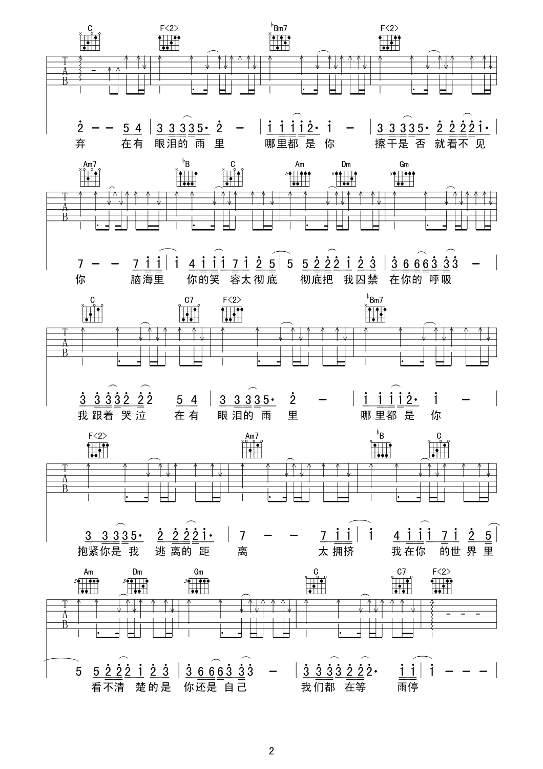 周杰伦《哪里都是你》吉他谱_F调原版弹唱谱-图2