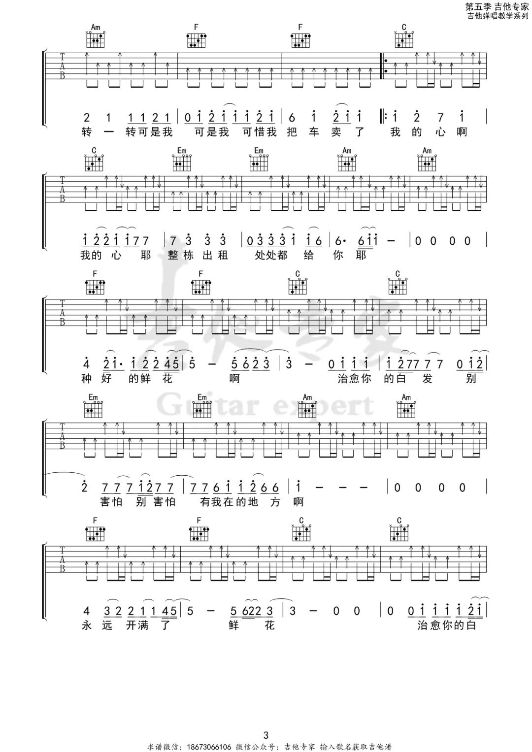 回春丹乐队《鲜花》吉他谱_C调指法扫弦版弹唱谱-图3
