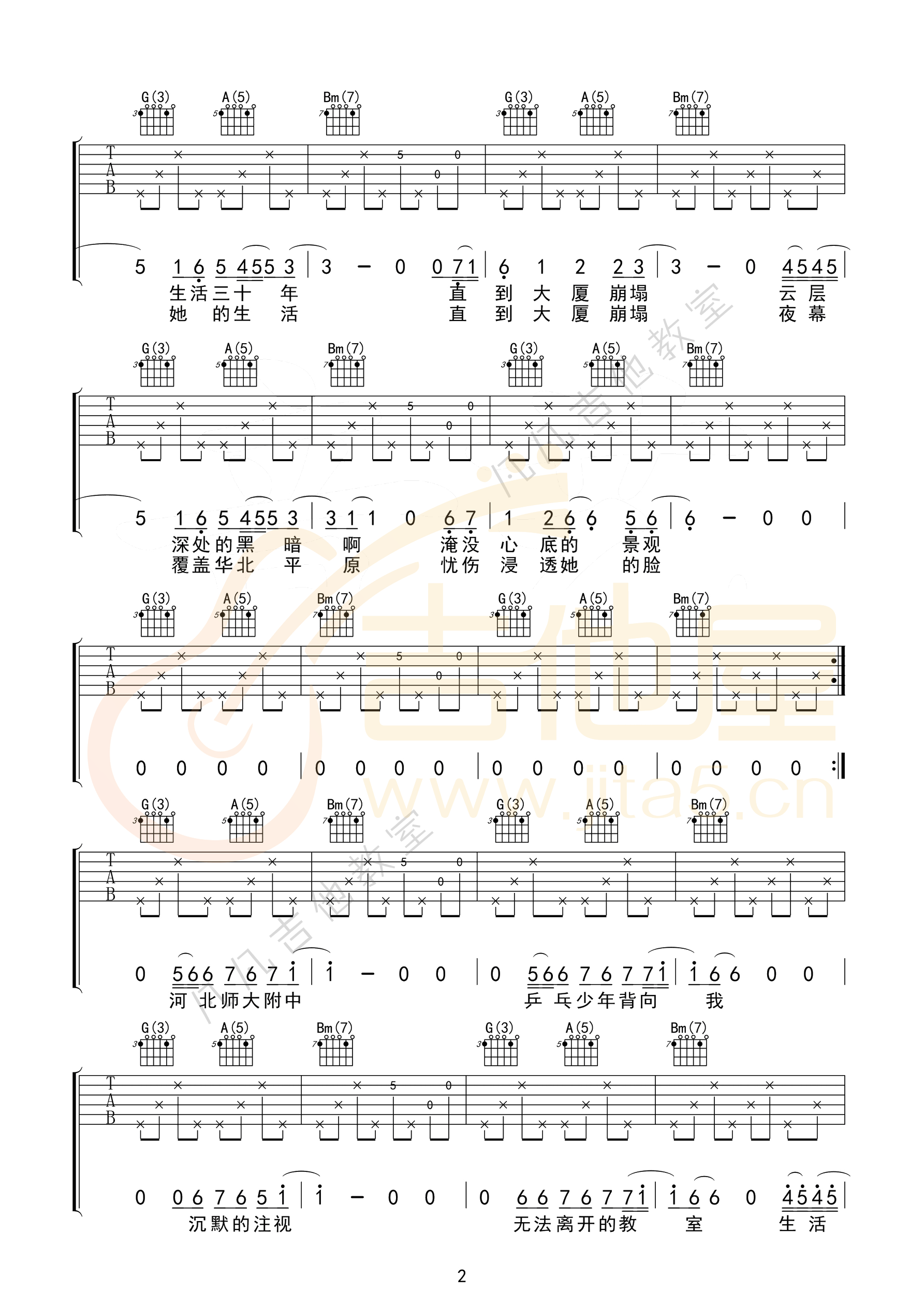 万能青年旅店《杀死那个石家庄人》吉他谱_D调_吉他弹唱吉他谱-图2