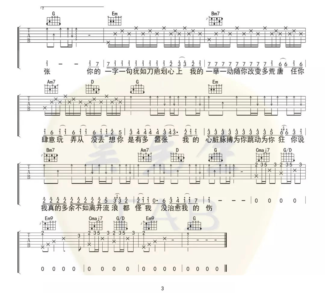 en《嚣张》吉他谱_C调原版弹唱谱-图3