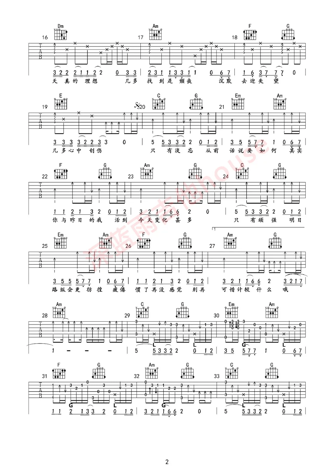 Beyond《谁伴我闯荡》吉他谱_C调原版弹唱谱-图2