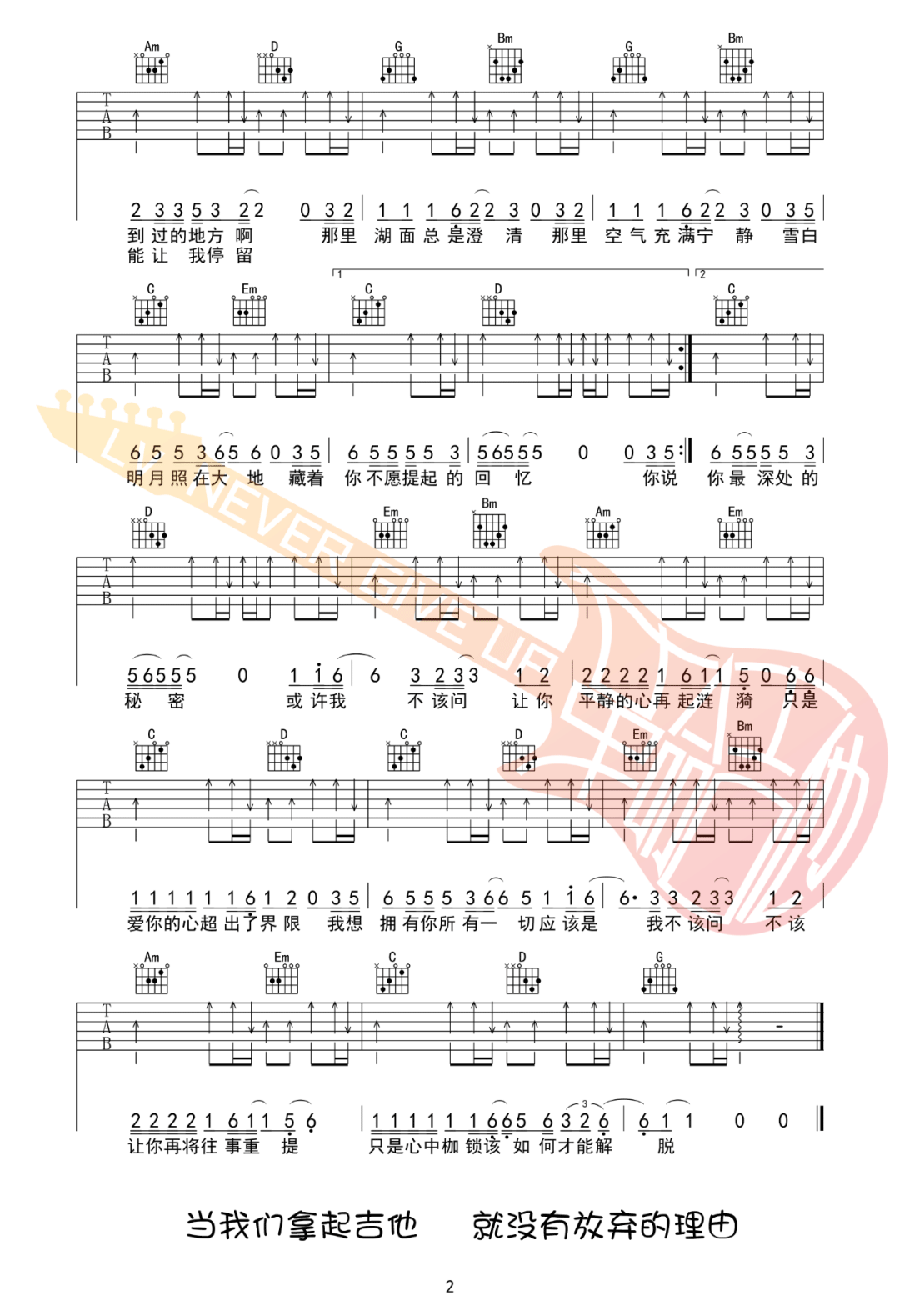 伍佰《挪威的森林》吉他谱_G调指法原版弹唱谱-图2