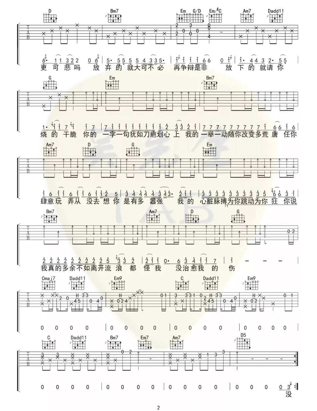 en《嚣张》吉他谱_C调原版弹唱谱-图2