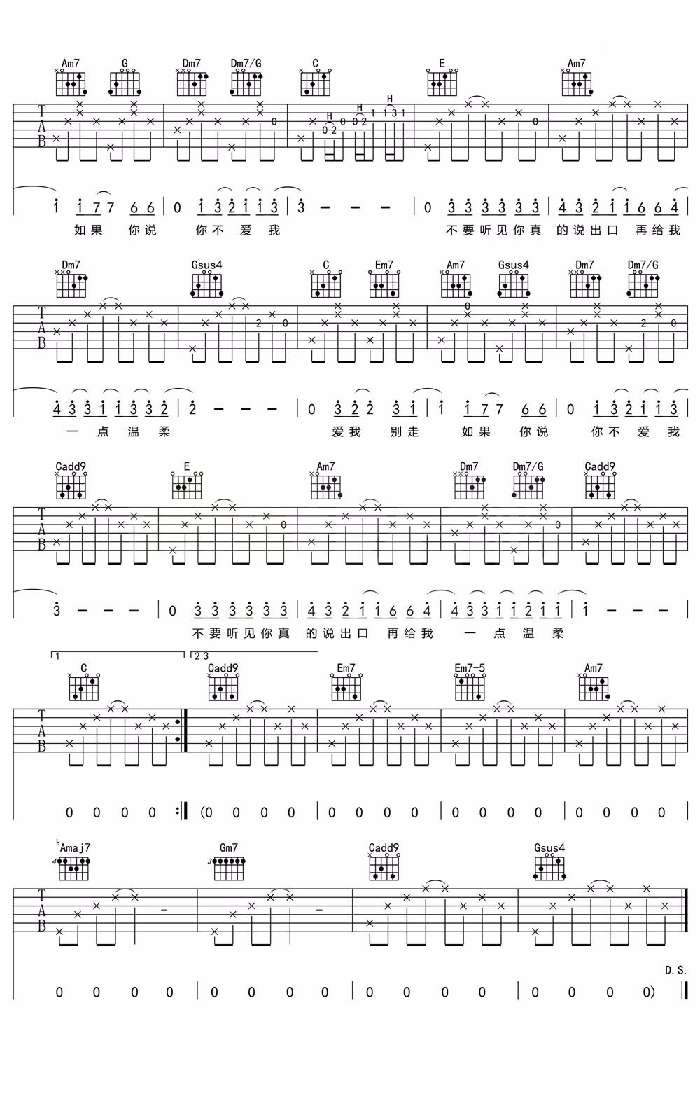 周杰伦/张震岳《爱我别走》吉他谱_C调原版弹唱谱-图2