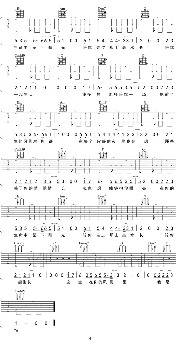 枯木逢春《这一生关于你的风景》吉他谱_C调原版弹唱谱-图4