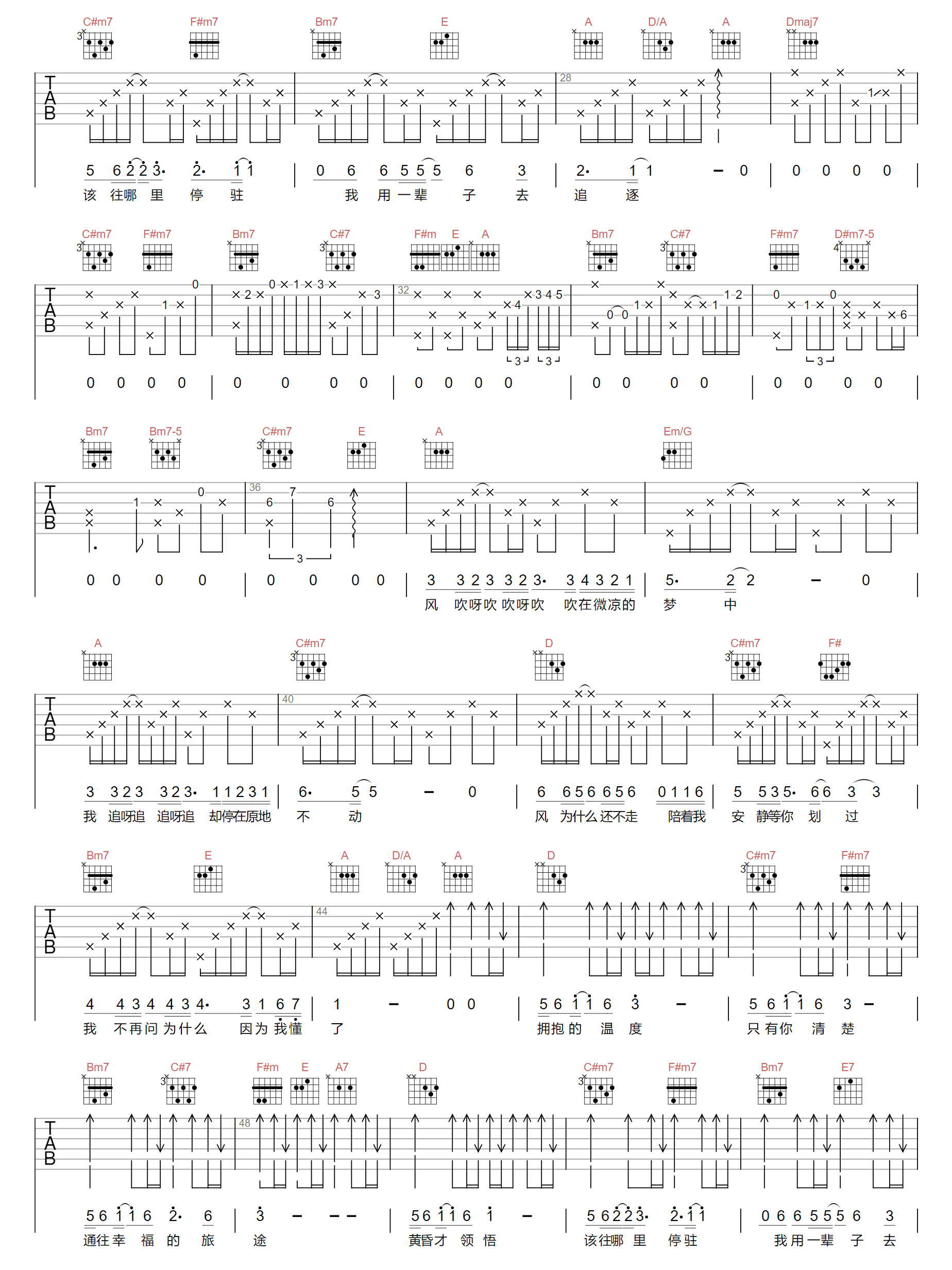 王心凌《黄昏晓》吉他谱_A调原版弹唱谱-图2