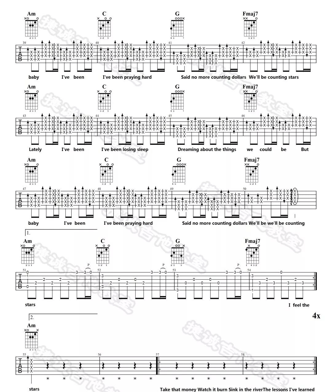 OneRepublic《Counting Stars》吉他谱_C调弹唱谱-图3