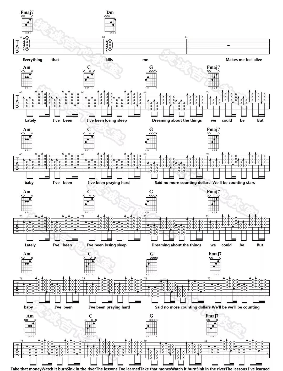 OneRepublic《Counting Stars》吉他谱_C调弹唱谱-图4