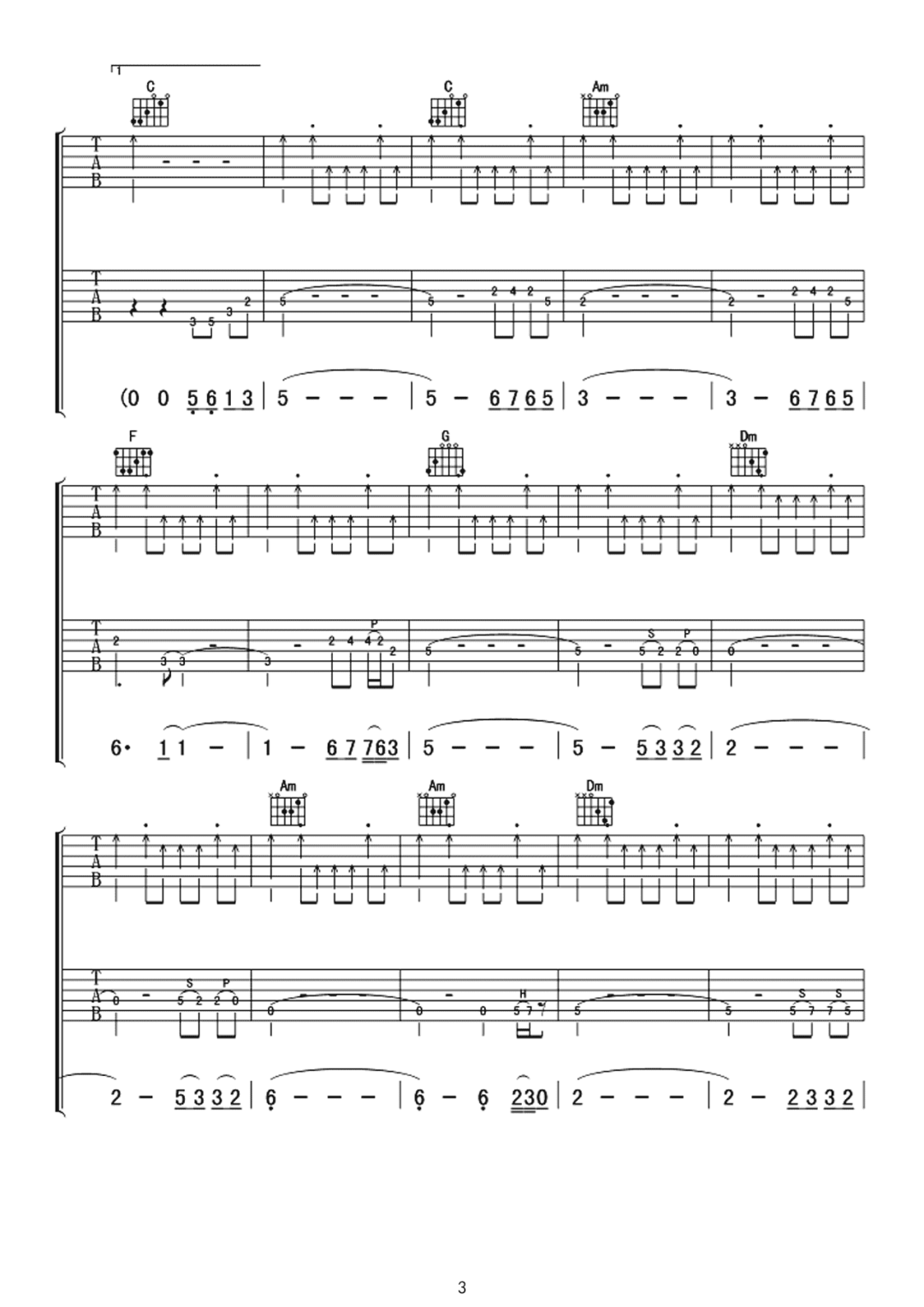 伍佰《再度重相逢》吉他谱_C调扫弦版弹唱谱-图3