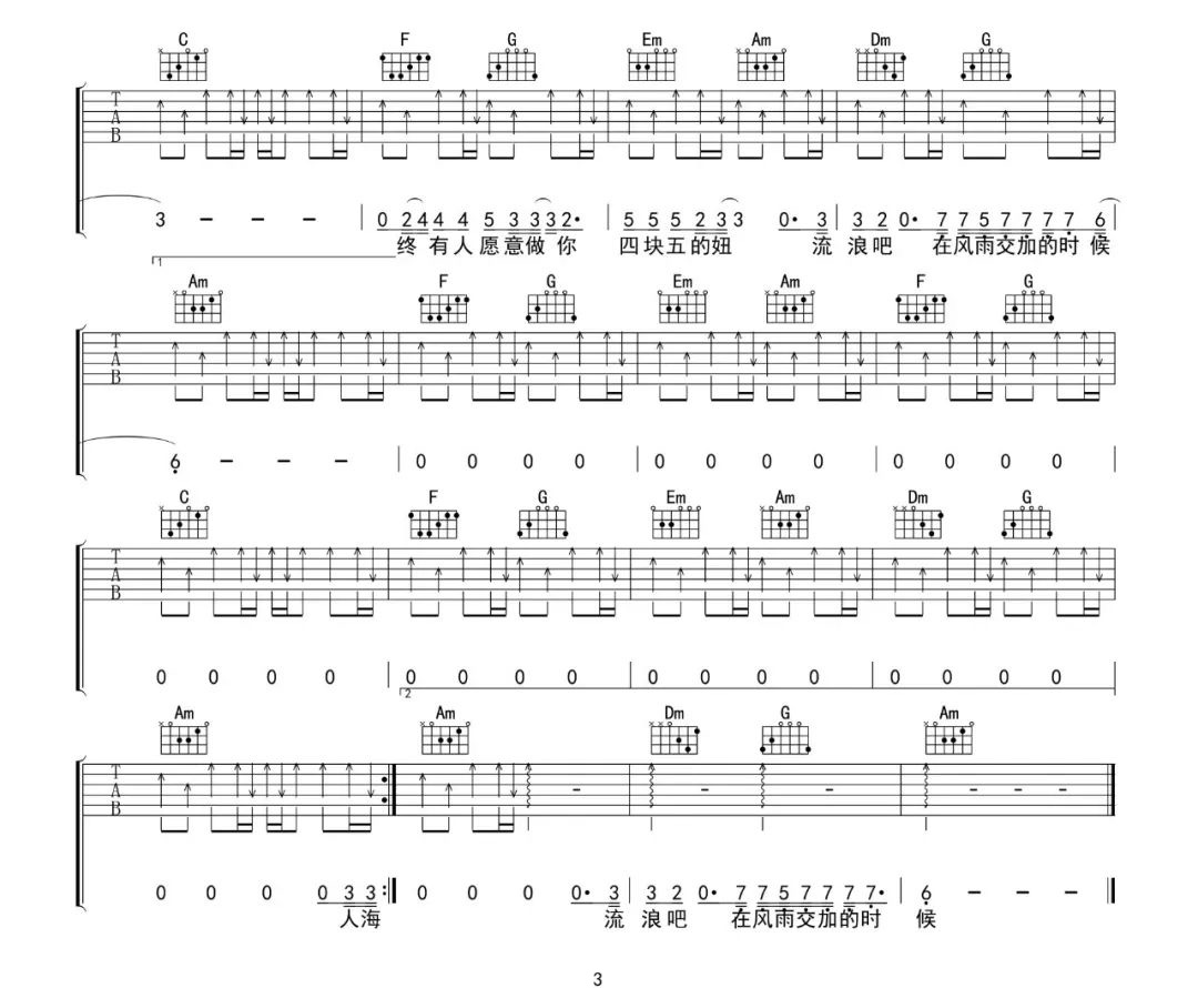 隔壁老樊《四块五》吉他谱_C调原版弹唱谱-图3