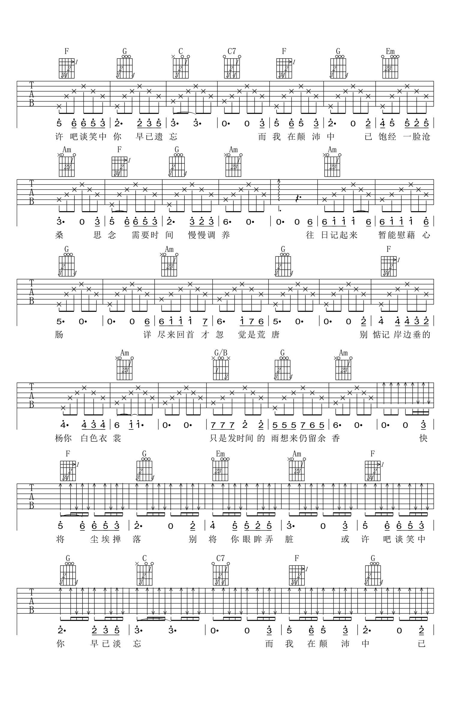 张小九《余香》吉他谱_《余香》C调弹唱谱-图2