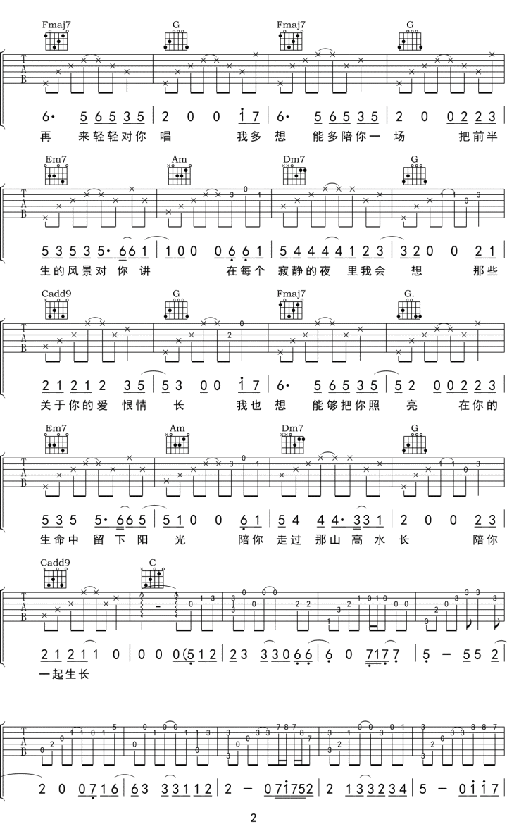 枯木逢春《这一生关于你的风景》吉他谱_C调原版弹唱谱-图2