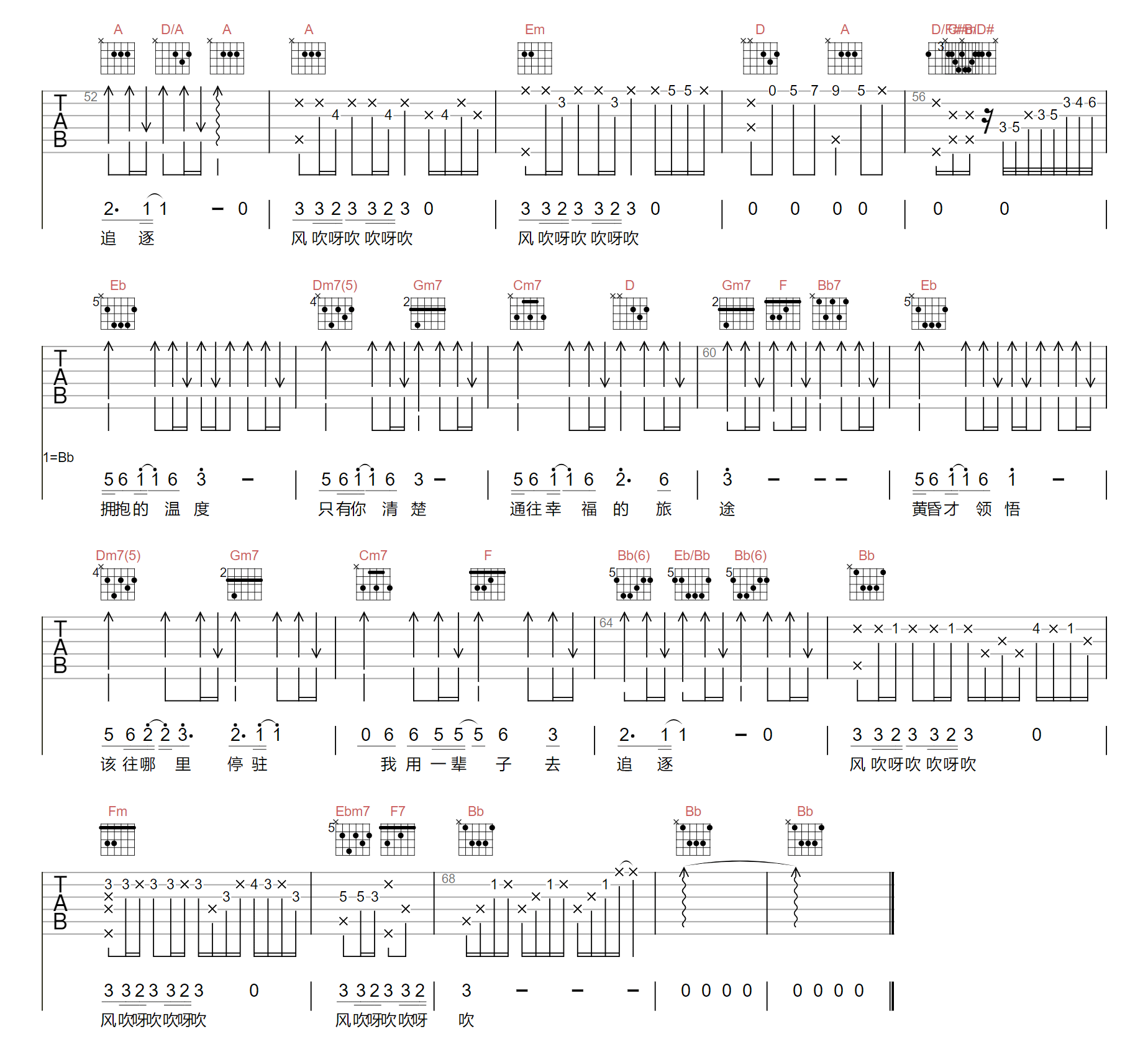 王心凌《黄昏晓》吉他谱_A调原版弹唱谱-图3