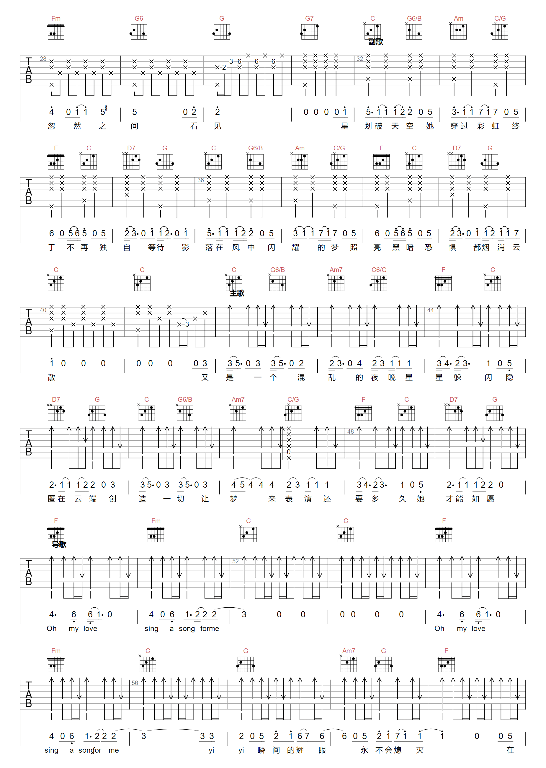 盘尼西林《梦在黎明破晓时》吉他谱_C调原版弹唱谱-图2