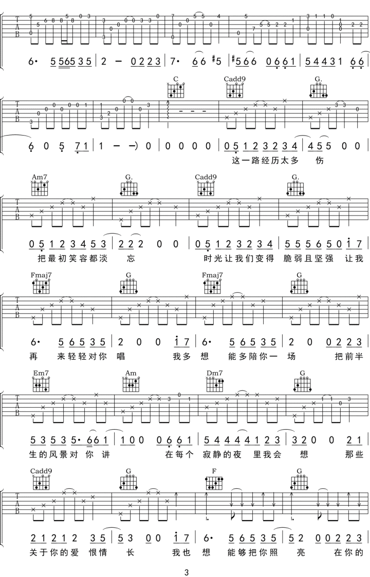 枯木逢春《这一生关于你的风景》吉他谱_C调原版弹唱谱-图3