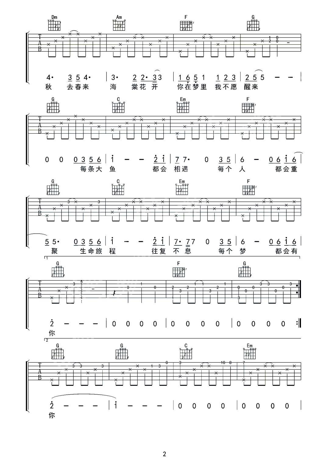 陈奕迅《在这个世界相遇》吉他谱_C调原版-图2