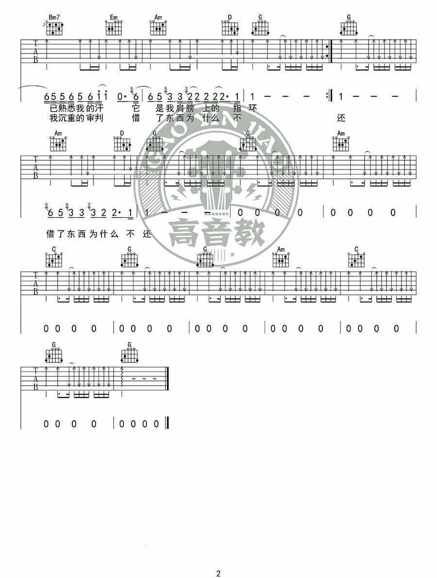陈奕迅《你的背包》吉他谱_G调简单版弹唱谱-图2
