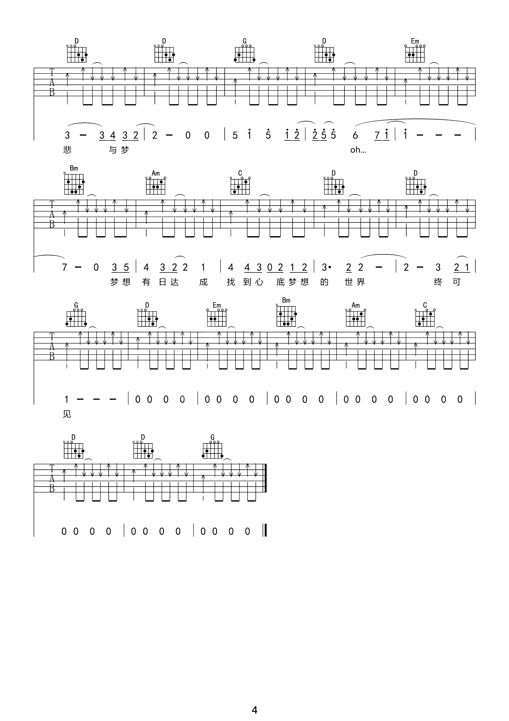 Beyond《不再犹豫》吉他谱_G调扫弦版弹唱谱-图4