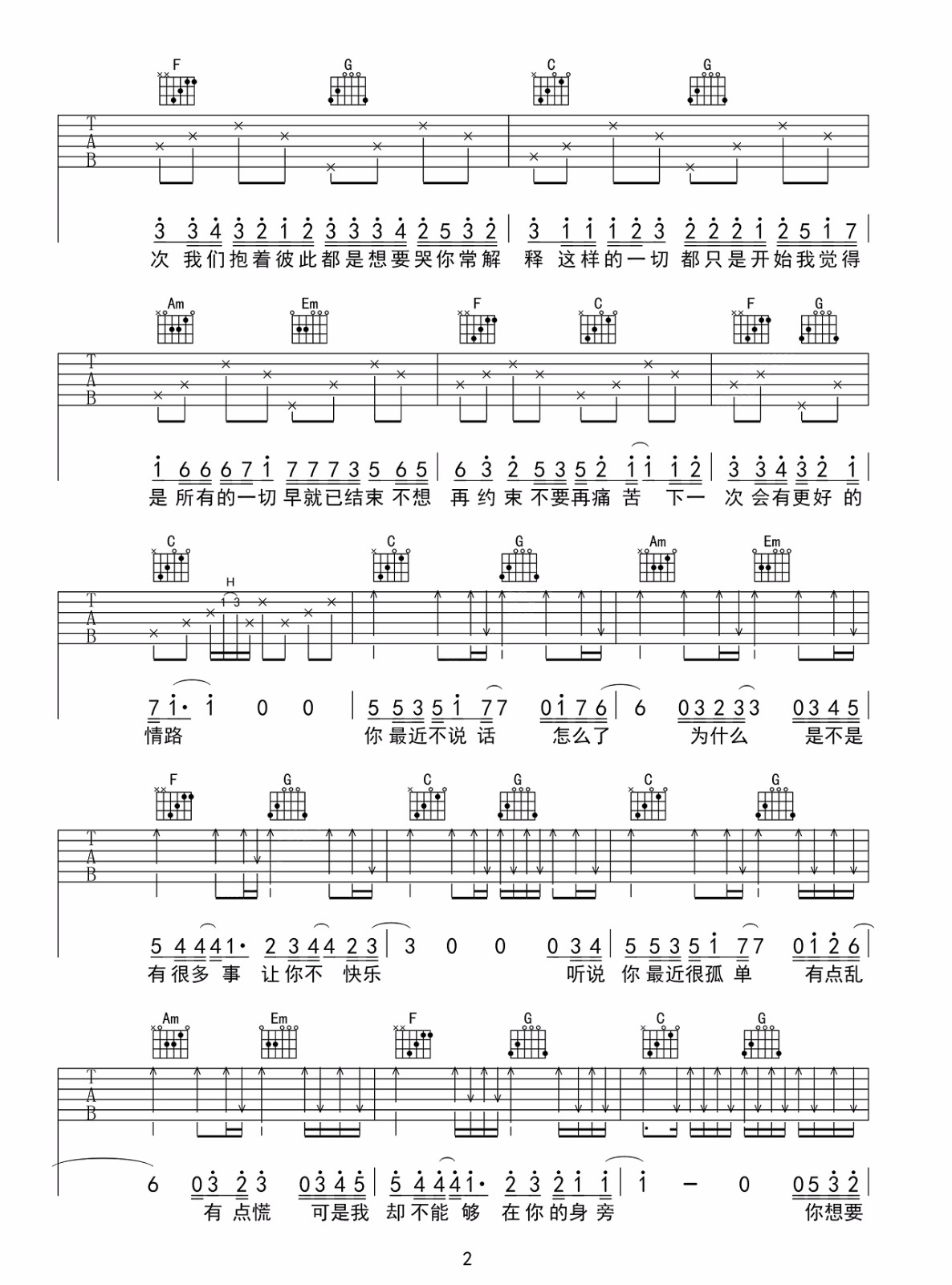 王小帅《最近》吉他谱_C调简单版弹唱谱-图2