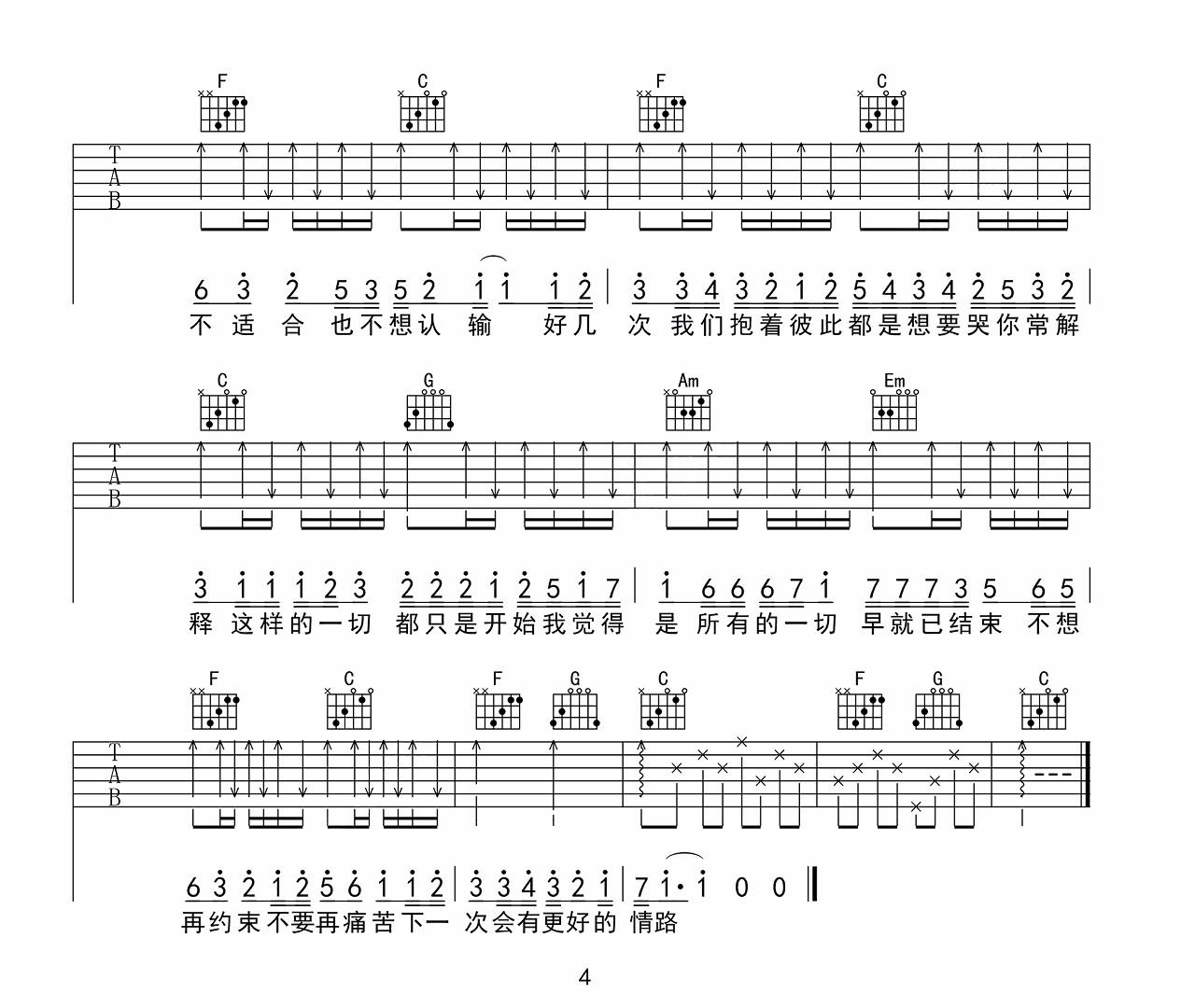 王小帅《最近》吉他谱_C调简单版弹唱谱-图4