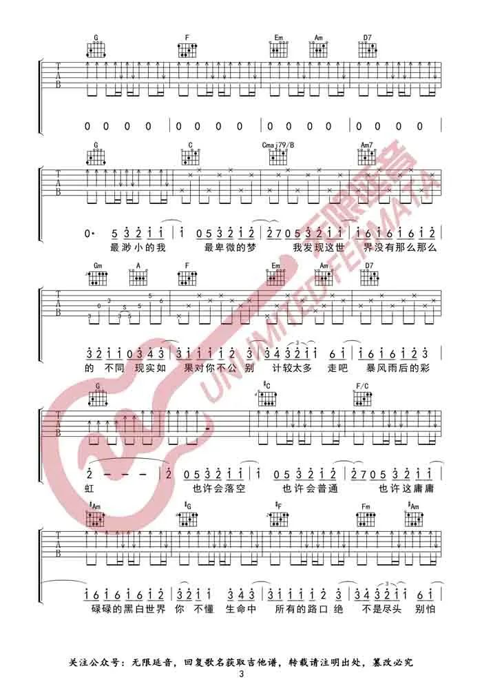 陈奕迅《让我留在你身边》吉他谱_C调弹唱谱-图3