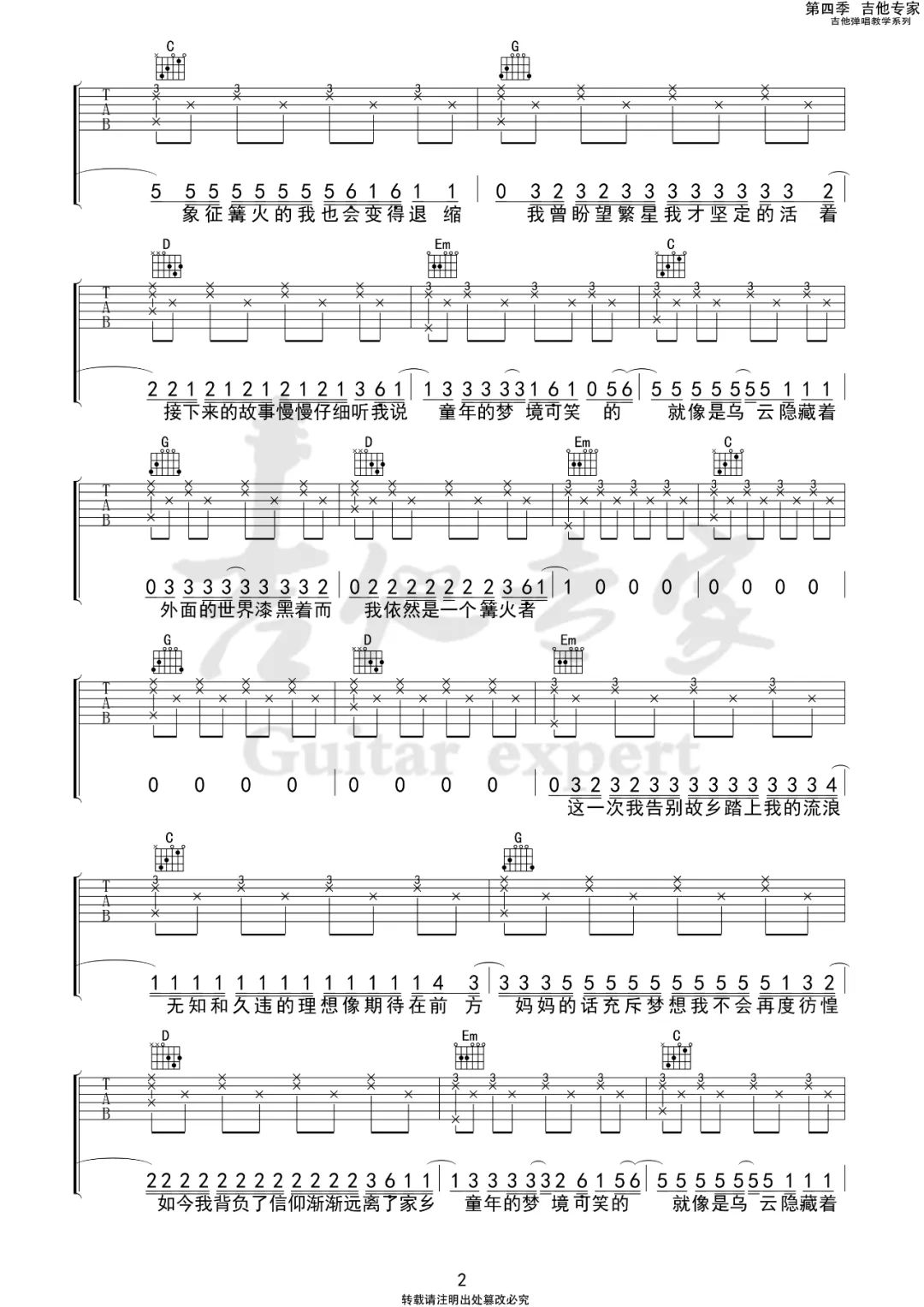 Zyboy忠宇《妈妈的话》吉他谱_G调弹唱谱-图2