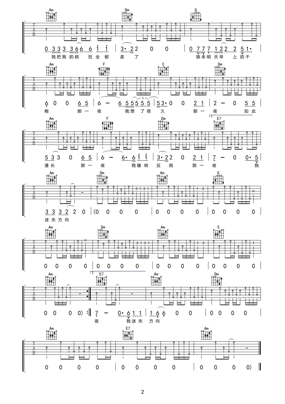 二立/MG翔《我把我的理想卖了》吉他谱_C调弹唱谱-图2
