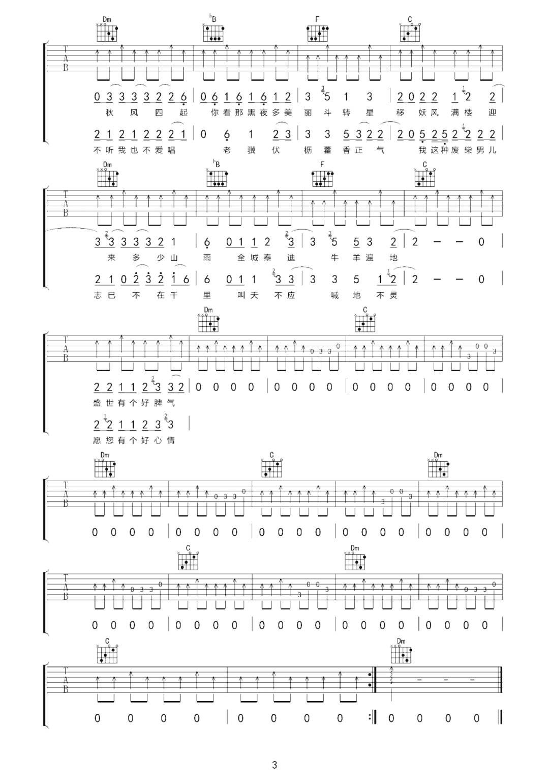刘森《叫魂》吉他谱_F调扫弦版弹唱谱-图3