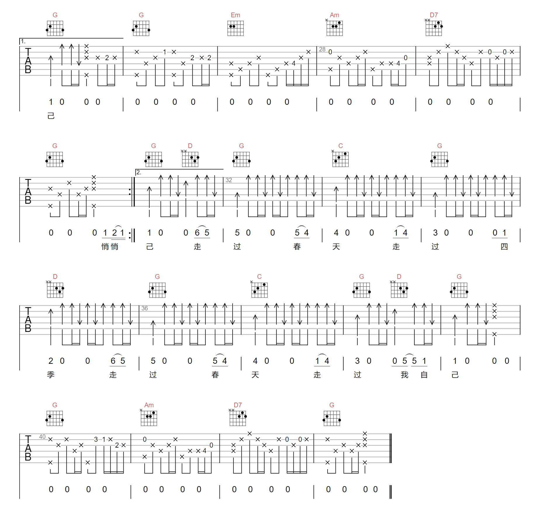 张行《一条路》吉他谱_C调原版弹唱谱-图2