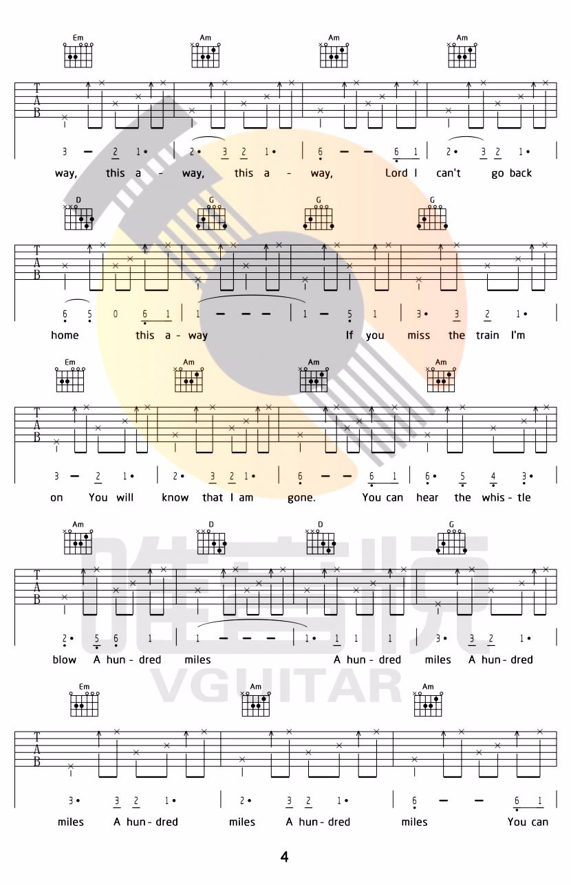 醉乡民谣《500miles》吉他谱_G调原版弹唱谱-图4