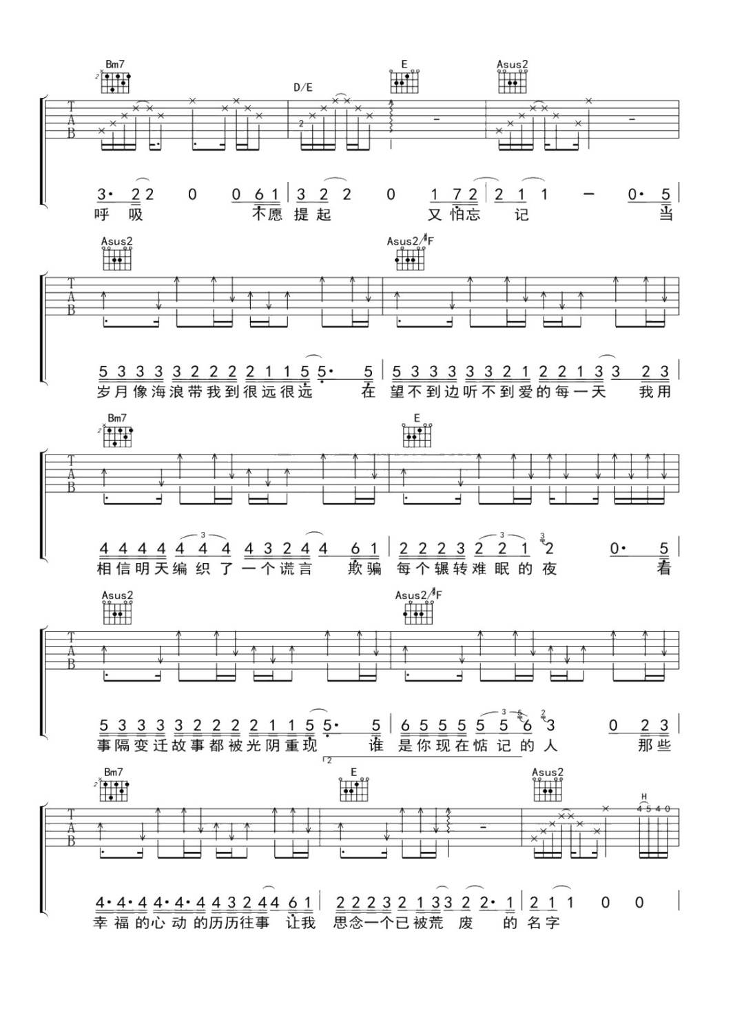 陈楚生《思念一个荒废的名字》吉他谱_A调弹唱谱-图2