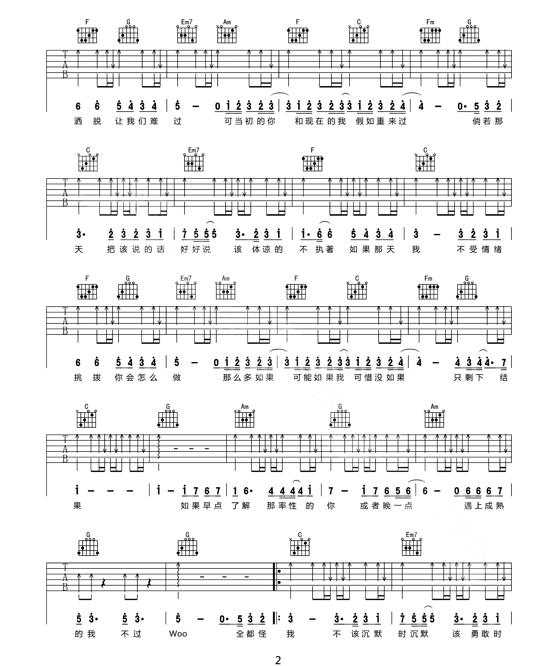 林俊杰《可惜没如果》吉他谱_C调弹唱谱-图2