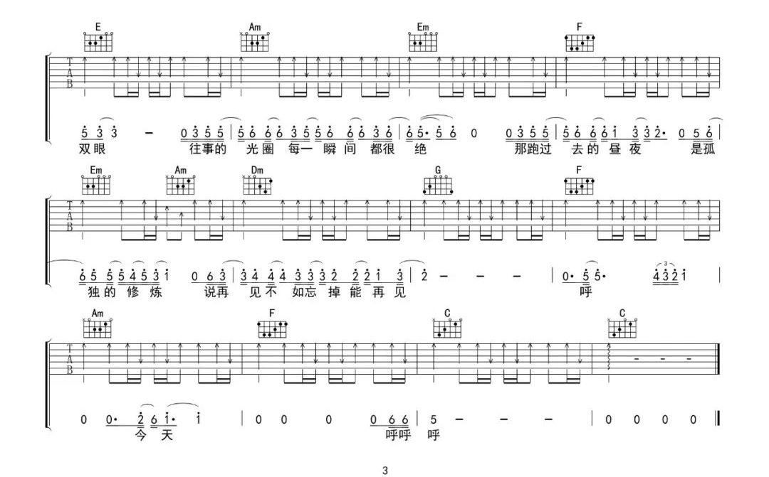 林俊杰《黑夜问白天》吉他谱_C调原版弹唱谱-图3