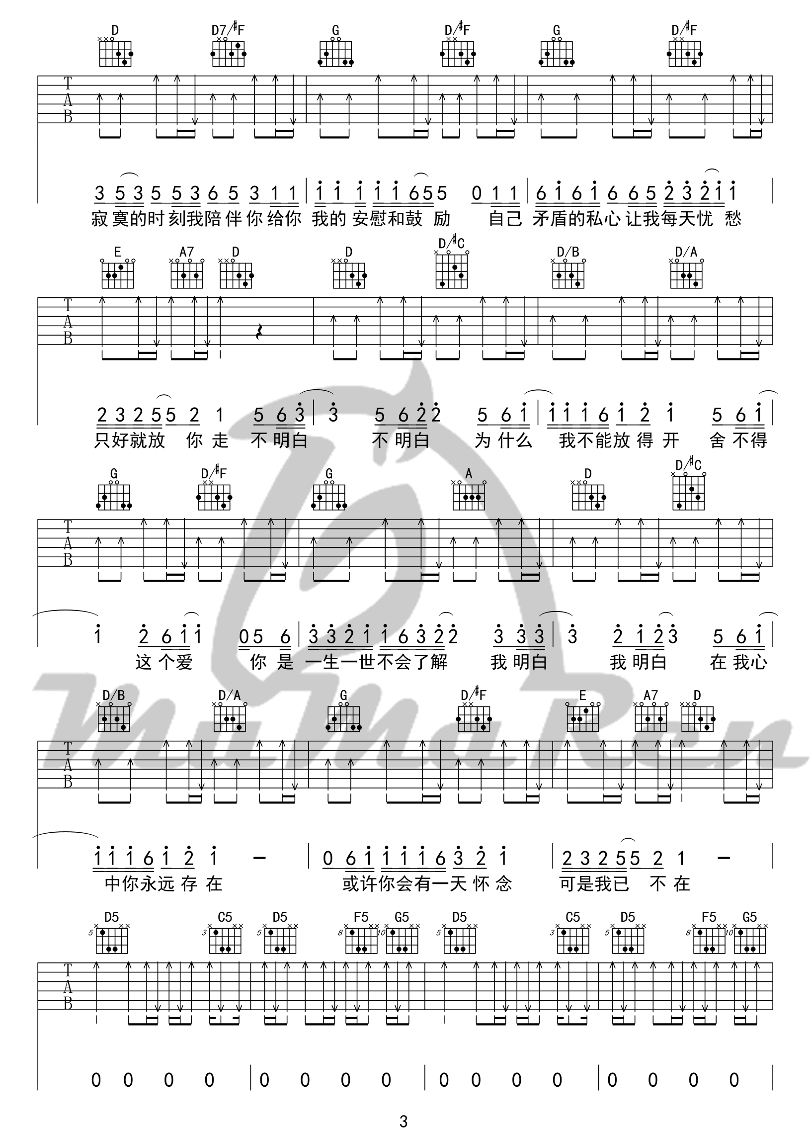 陶喆《小镇姑娘》吉他谱_D调扫弦版弹唱谱-图3