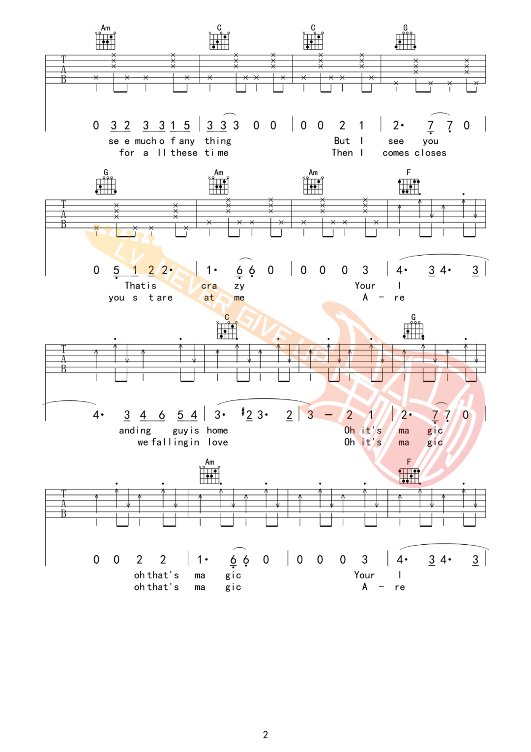 刘昊霖《Landing Guy》吉他谱_C调原版弹唱谱-图2
