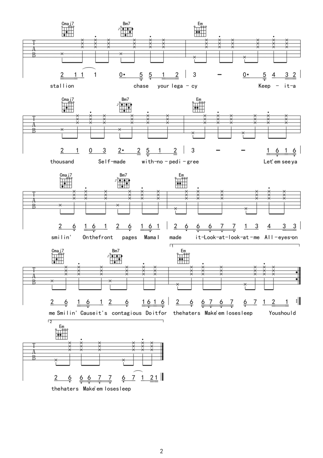 一条淡水鱼《Bet On Me》吉他谱_G调弹唱谱-图2