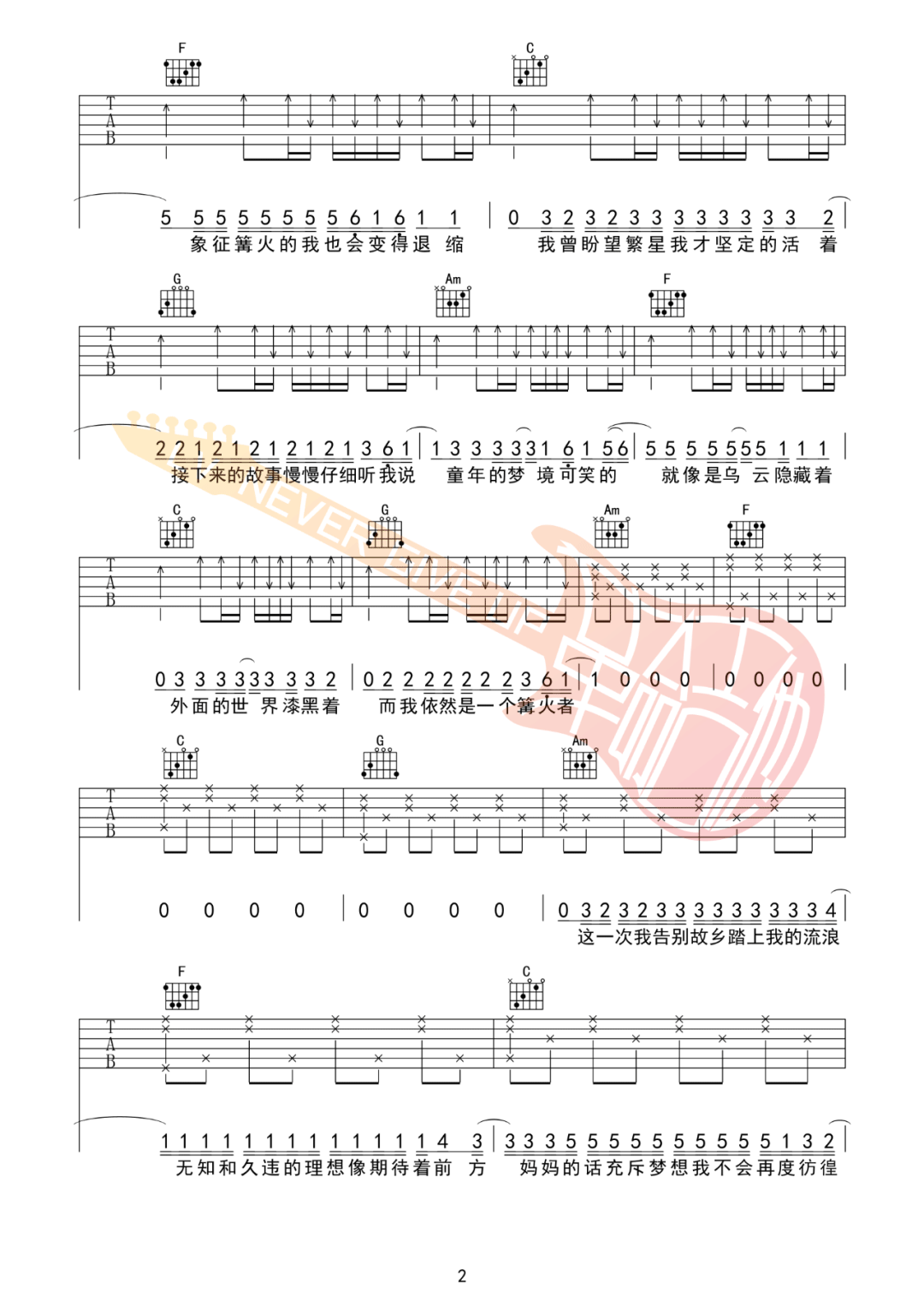 Zyboy忠宇《妈妈的话》吉他谱_C调原版弹唱谱-图2