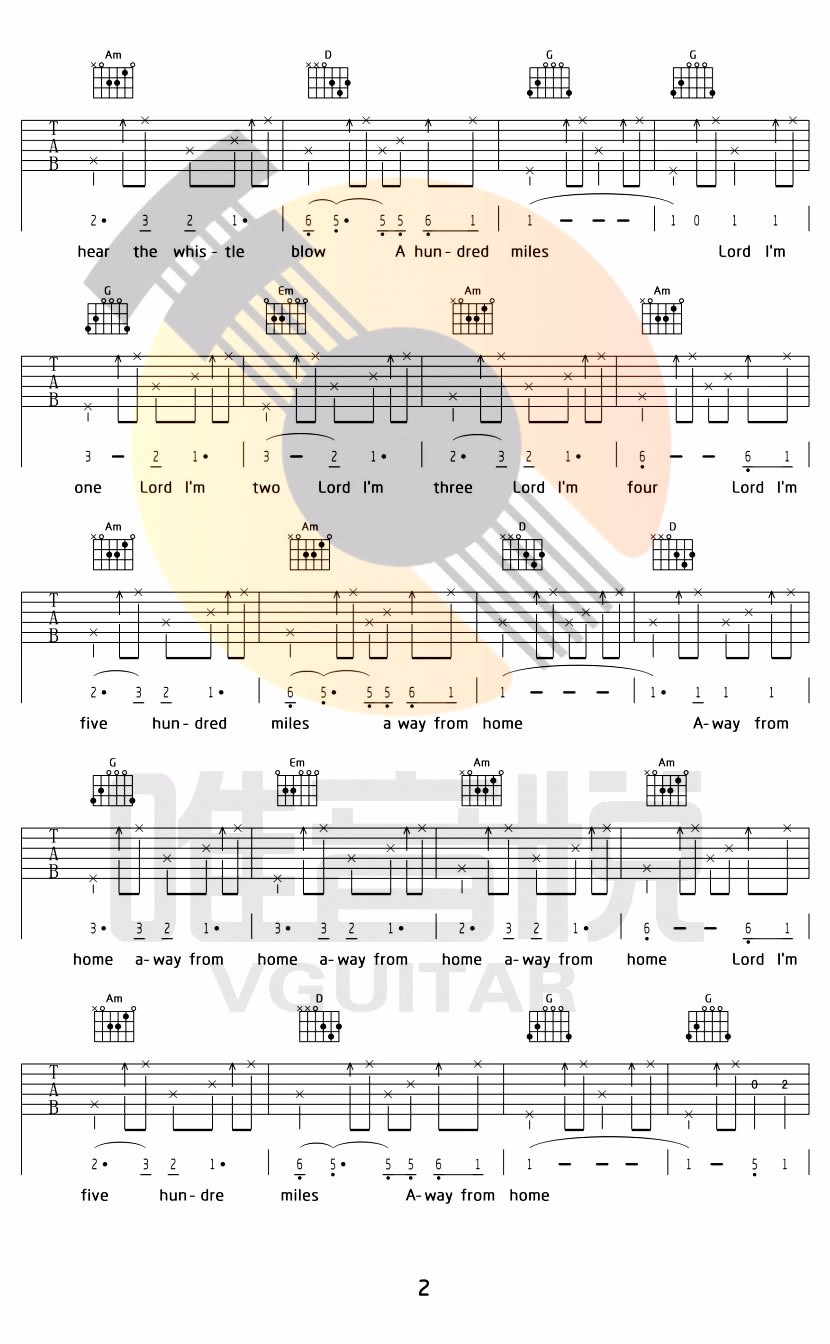 醉乡民谣《500miles》吉他谱_G调原版弹唱谱-图2