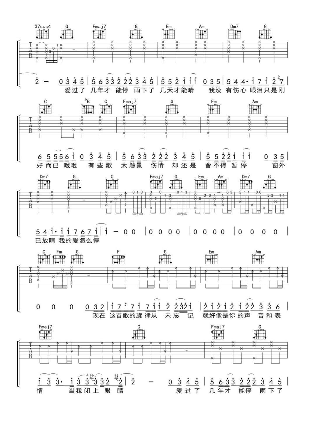 汪苏泷《晴》吉他谱_《晴》C调原版弹唱谱-图2