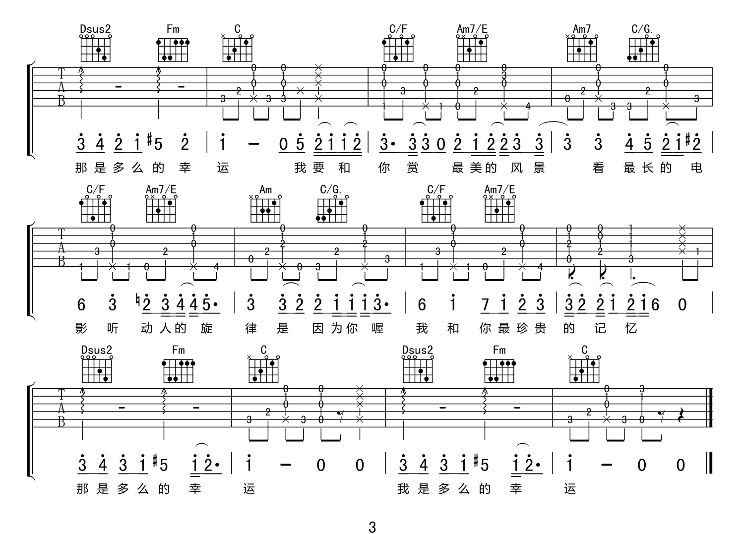 余佳运《和你》吉他谱_C调原版弹唱谱-图3