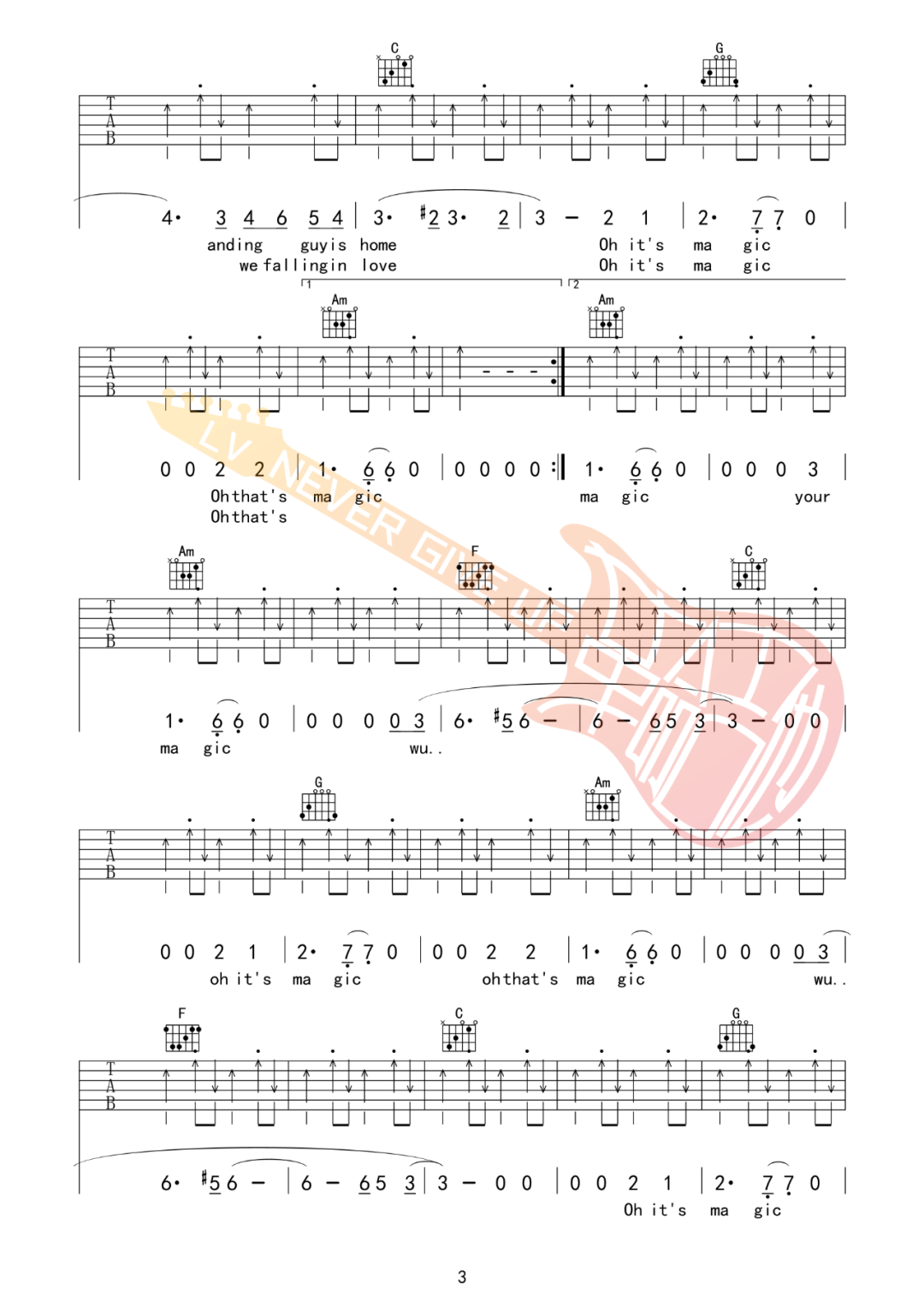 刘昊霖《Landing Guy》吉他谱_C调原版弹唱谱-图3